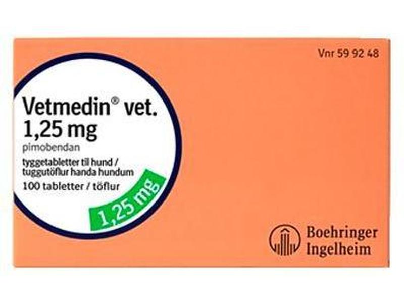 Laveste pris for Vetmedin vet 1,25 mg tyggetabletter til hund 100stk