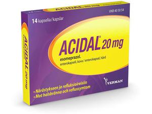 Acidal 20 mg närästykseen 14 kapselia