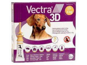 VECTRA 3D 44/3,9/317 mg paikallisvaleluliuos (koirille 1,5-4 kg)3x0,8 ml
