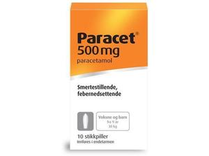 Paracet 500mg stikkpiller fra 9 år 10stk