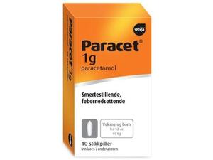Paracet 1g stikkpiller fra 12 år 10stk