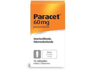 Paracet 60mg stikkpiller 0-4 mnd 10stk