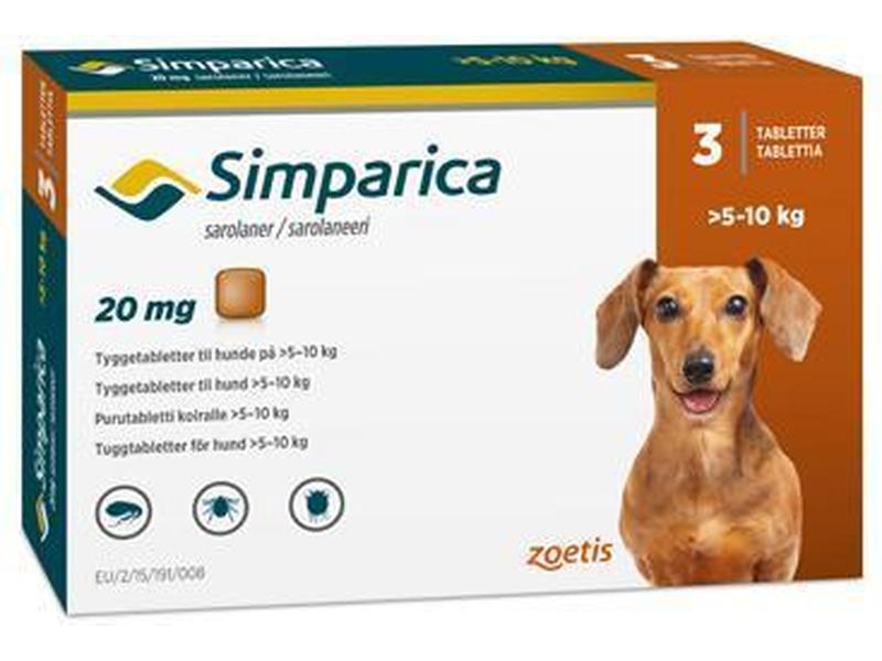 Laveste pris for Simparica 20 mg tyggetabletter til hund &gt;510 kg 3stk