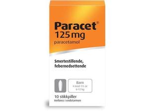 Paracet 125mg stikkpiller 4-18 mnd 10stk