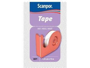 Scanpor tape med dispenser 1,25cmx10m hvit 1stk