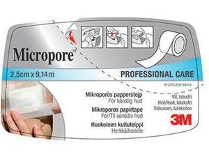 Micropore tape m/dispenser 2,5cmx9,14m hvit 1stk
