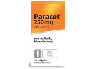 Paracet 250mg stikkpiller 1,5-9 år 10stk