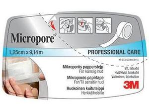 Micropore tape m/dispenser 1,25cmx9,14m hvit 1 stk