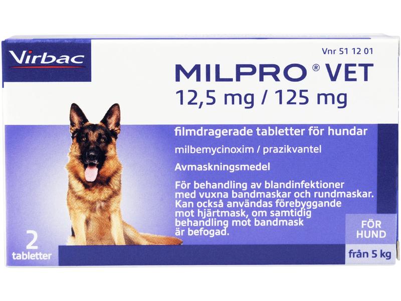 Lägsta pris for Milpro Vet för Hund 12,5 mg / mg, 2 tabletter