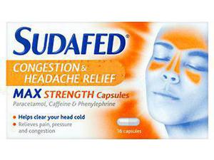 Sudafed Congestion & Headache Relief Max Strength - 16 Capsules