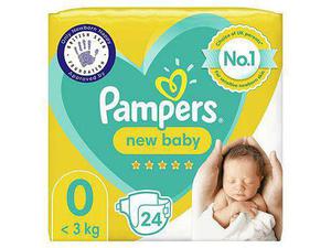 Pampers Premium Protection New Baby Size 0, 24 Nappies, <3kg, Carry Pack