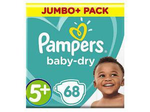 Pampers Baby-Dry Size 5+, 68 Nappies, 12-17kg, Jumbo+ Pack